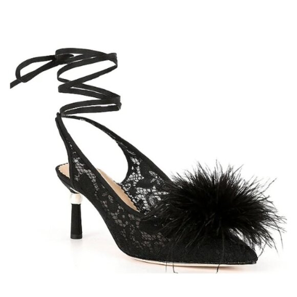 NEW Antonio Melani x Nicola Bathie Claire Ostrich Feather Floral Lace Up Pumps - Picture 1 of 5